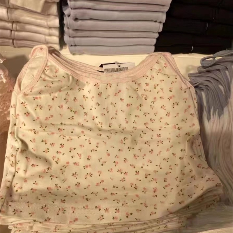 Camisoles Tanks Casual Women White Soft Cotton Pink Floral Slim Camisole Summer Fashion Ladies Spice Female Knitted Sleeveless Top 230421