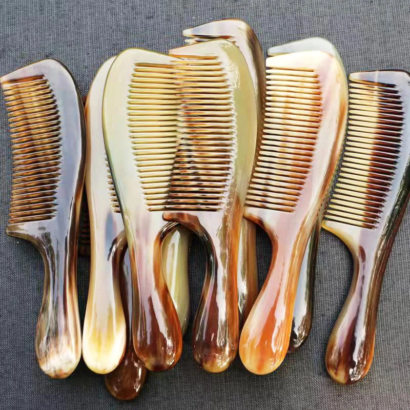 Hair Brushes 20cm Natural Material Anti-static White Handmade Ox Horn Comb hand-carved Fine Tooth Comb Hair Care Massage Tool Comb 231121