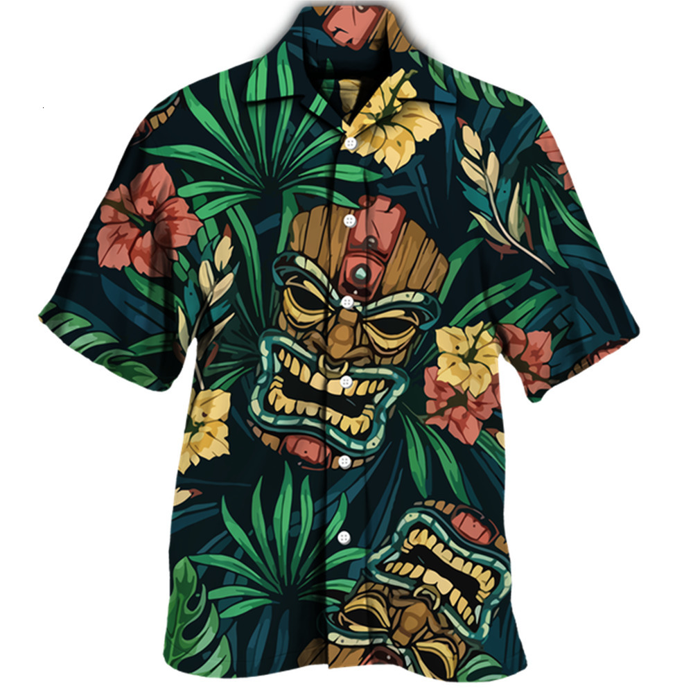 Men's Casual Shirts Mayan Totem 3d Print Hawaiian For Men Cuban Collar Short Sleeve Fashion Skull Tops Male Clothes 230421