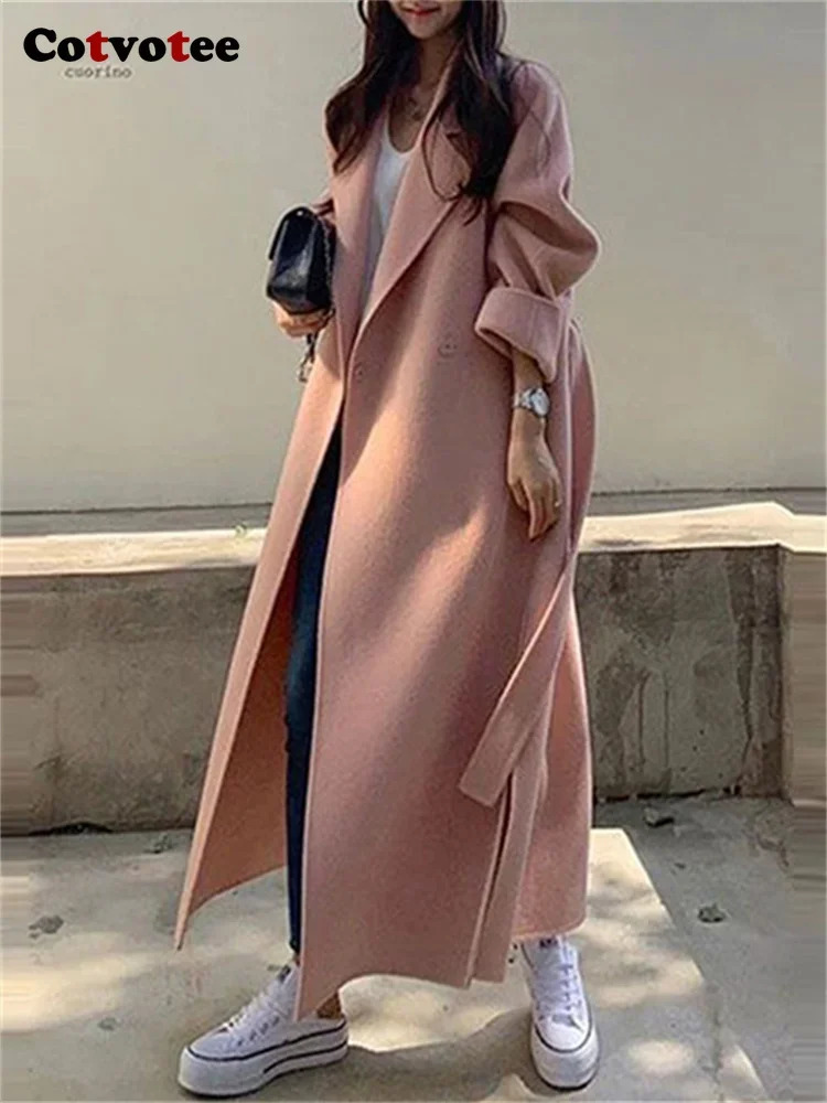 Women's Wool Blends Cotvotee Solid Coats for Women 2023 Fall Winter Korean Long Sleeve Turn Down Collar Loose Button Up Jacket 231120