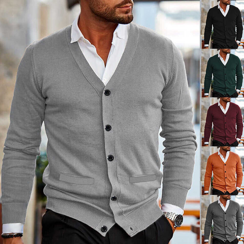 Men have double side pockets autumn and winter new knitwear V-neck long sleeve slim-fit sweater cardigan Q231121