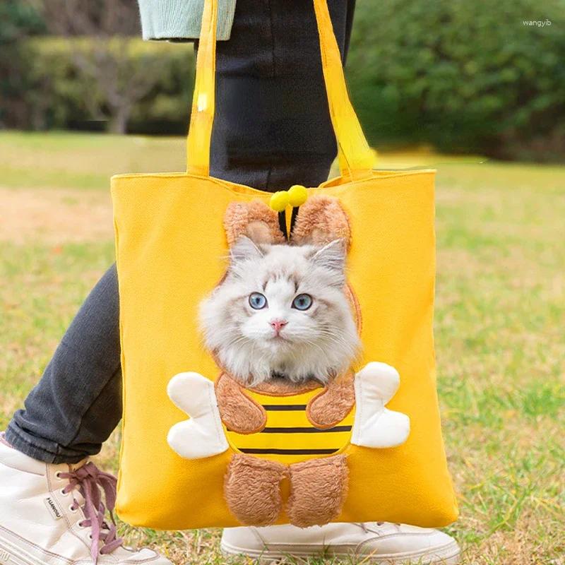 Cute Cat Backpacks Carriers Canvas Crossbody Pet Carrier Soft Shoulder Backpack for Small Cats Dogs Ideal for Outings