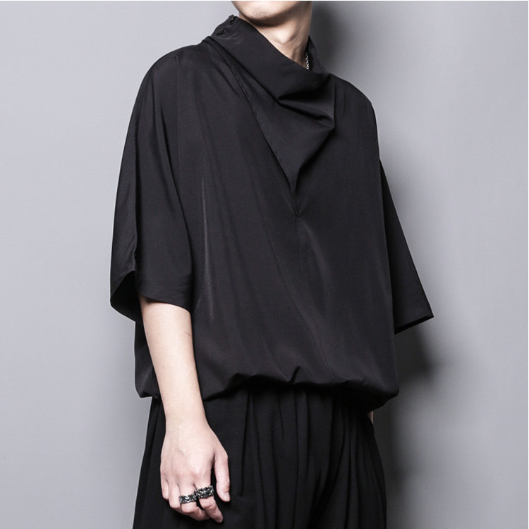 Summer dark ninja style loose personality simple design casual large size high pile collar short-sleeved t-shirt men's trendy brand, Black
Summer dark ninja style loose personality simple design casual large size high pile collar short-sleeved t-shirt men's trendy brand, Black