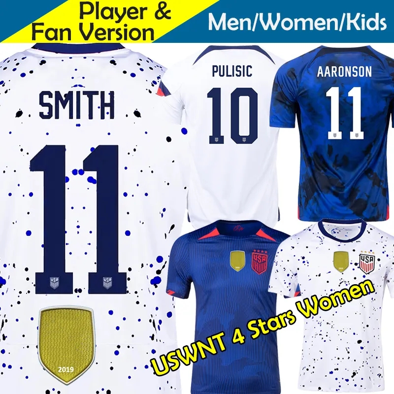 

USAS 2023 USWNT 4 Stars Women Soccer Jerseys Kids Kit USMNT 2024 22/23 Maillot de Football Shirts Player Version Hone Women's Training World Cup PULISIC SMITH MORGAN Set, Usmnt 2022 away