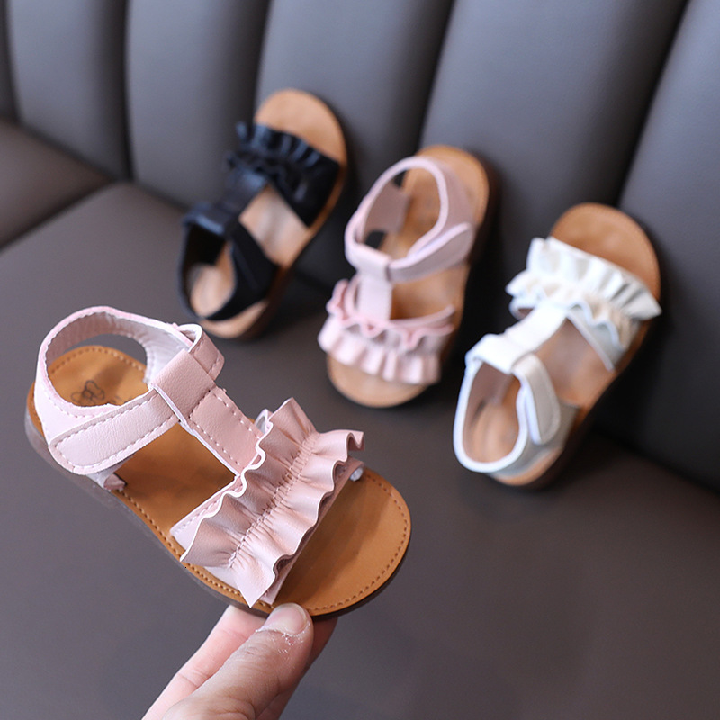 Sandals Summer Kids Toddler Baby Sandals For Little Girls White Pink Flats T-Strap Beach Sandals Princess Shoes 1 2 3 4 5 6 7 Years Old 230421