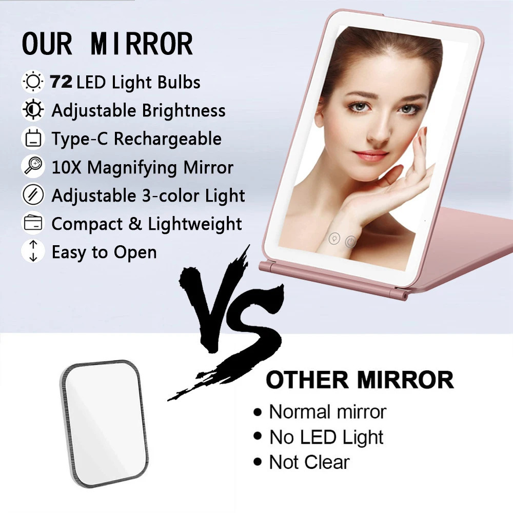 Compact Mirrors Makeup Mirror with 10X Magnifying 72 LED Lights Vanity Mirror 3 Color Lights Travel Mirror Compact Cosmetic Foldable Mirror 231120