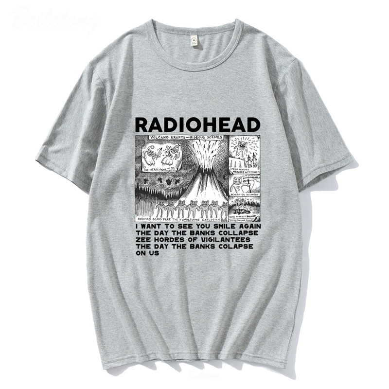 Men s T Shirts Radiohead Vintage Print T Shirt Mens Oversized 100 Cotton Unisex T shirts Hip Hop Rock Band Music Album Tees Harajuku Male Tops 230421