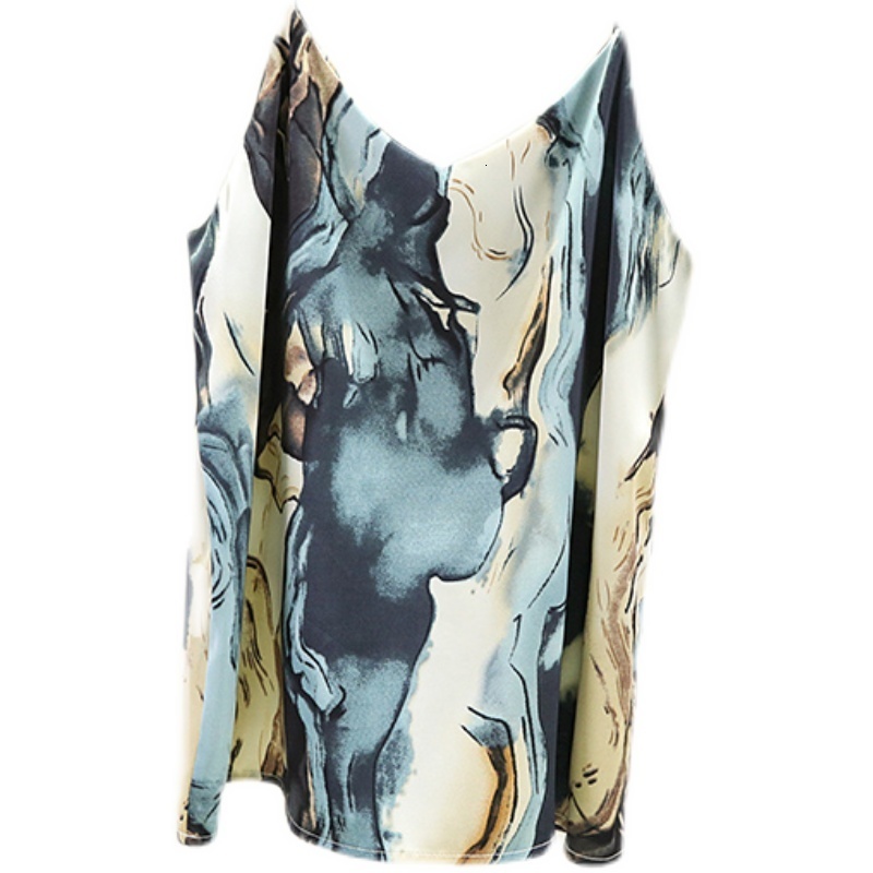 Camisoles Tanks Blue Oil Painting Spaghetti Strap Tank Top Women Silk Satin Summer Vintage Halter Vest Bottom Outside Wear Sleeveless Lingerie 230421