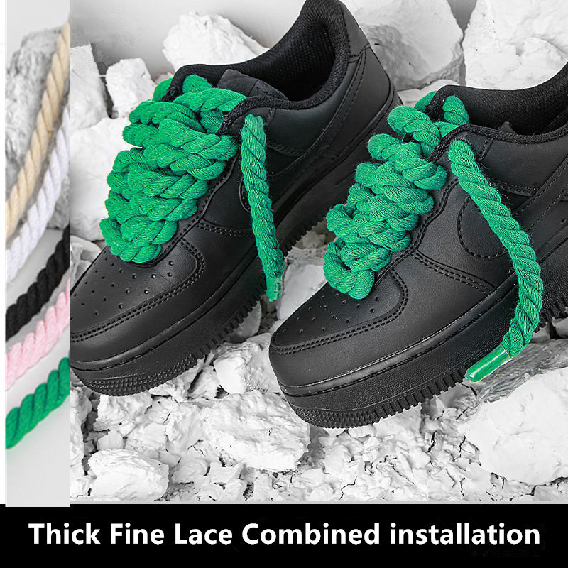 Shoe Parts Accessories 2 pair set Vintage DIY Linen Cotton Weaving Style Bold Shoelaces Low top Canvas Green Shoes lace Men Dropship 230420