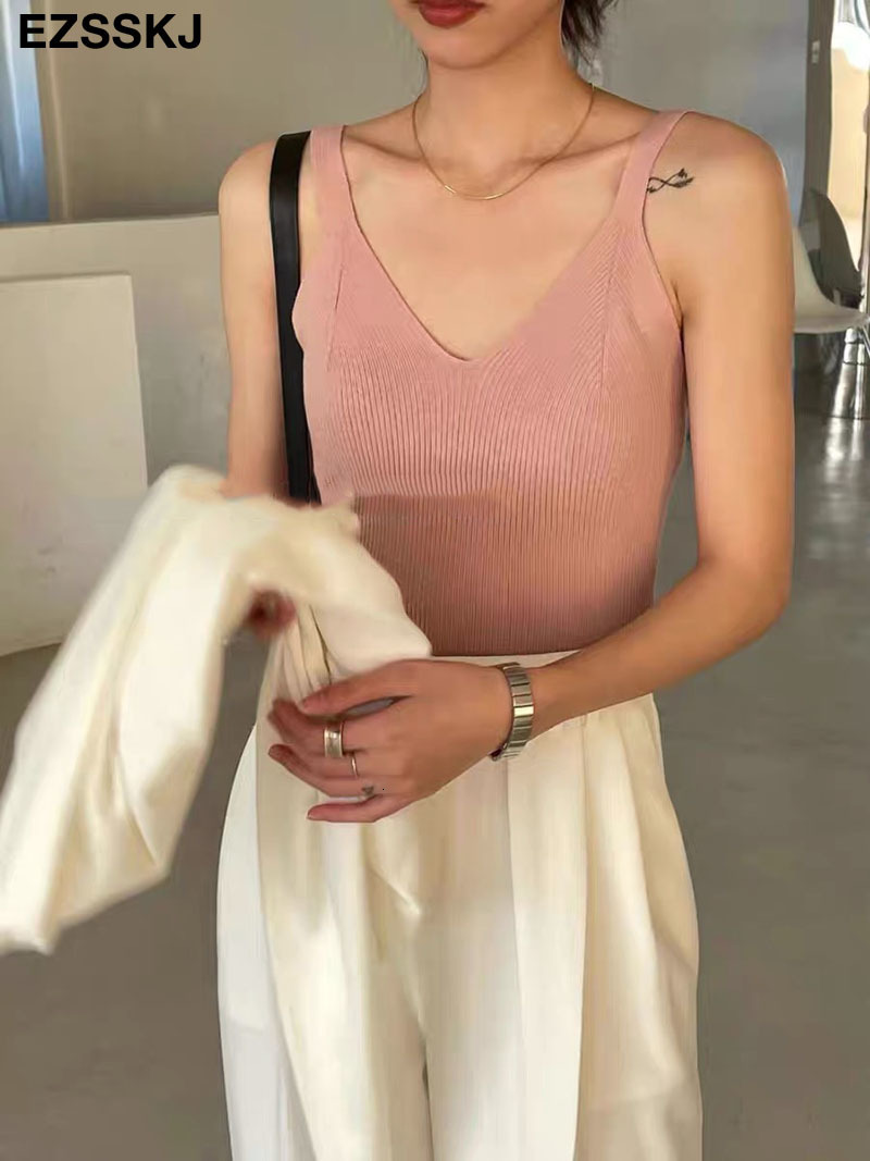 Camisoles Tanks Women's Slim-Fit Camisole WomenThin Strap Tank Women's Casual V Neck Sleeveless Ribbed Knit Cami Crop Top 230421