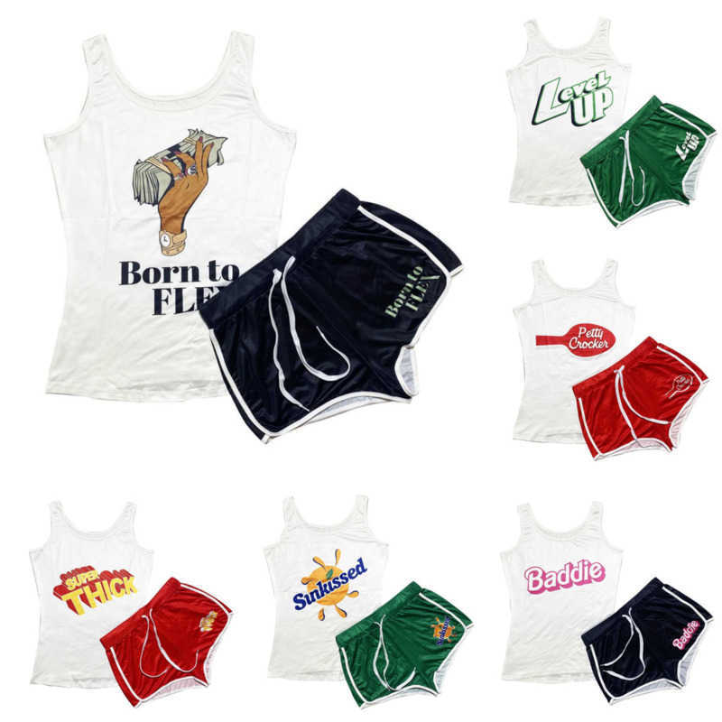 Women clothing designer Tracksuit Plus Size 3xl Two Piece Set Yoga Pants Outfits Letter Printed Suspenders Vest Shorts Sportswear