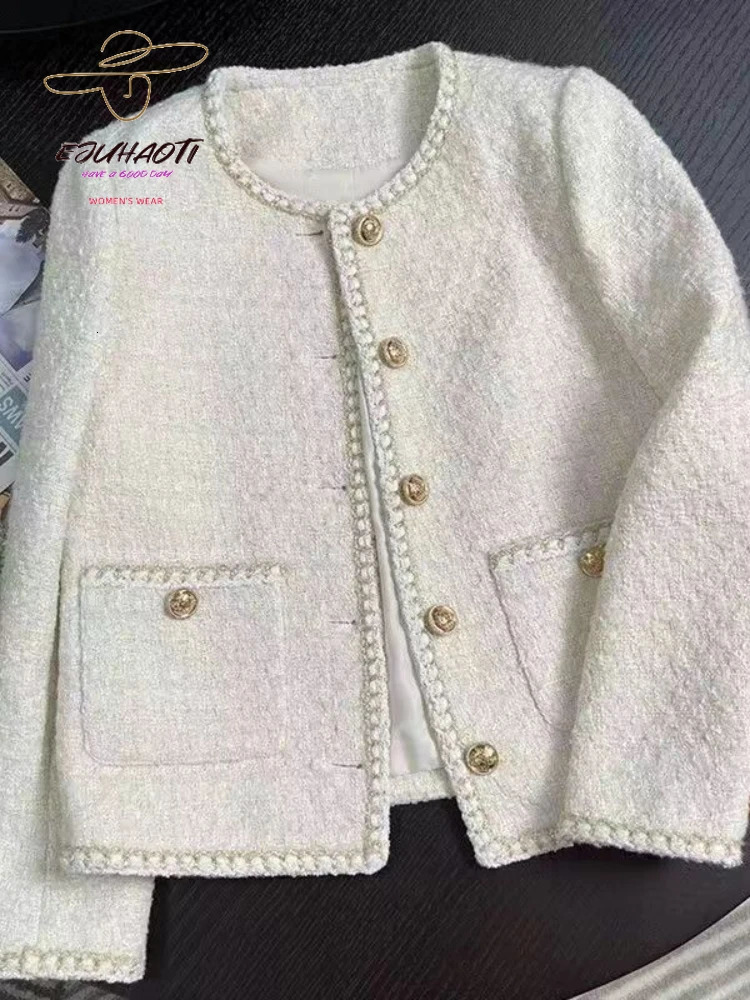 Womens Jackets Jacket Small Fragrance Coat Autumn Winter Korean Fashion Off White French Short Style Tweed Tops 231120