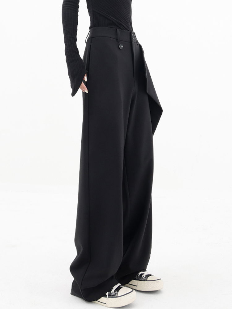 Women's Pants Capris Women Pants High Waisted Wide Leg Pants Irregular Patchwork Casual Fashion Black Full Length Solid Spring Straight Trousers 