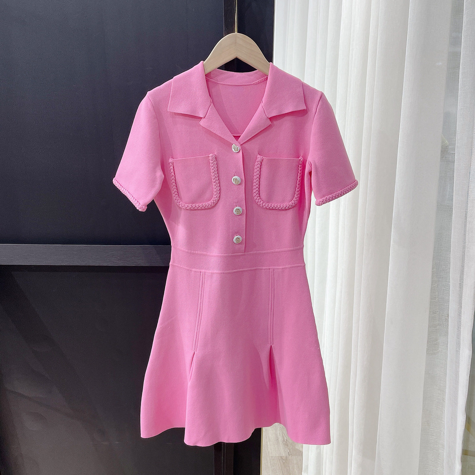 22SS Maje V-neck Dress with Half Buttons Braided Dresses