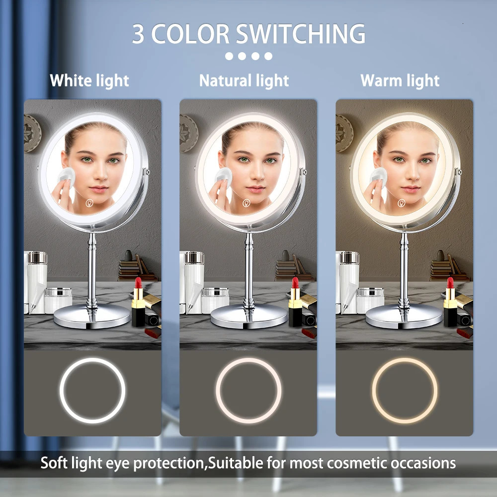 Compact Mirrors 8 Inch Gold Makeup Mirror With Light USB Charging 10X Magnifying Vanity Mirror Backlit Adjustable Light Standing Cosmetic Mirror 23112