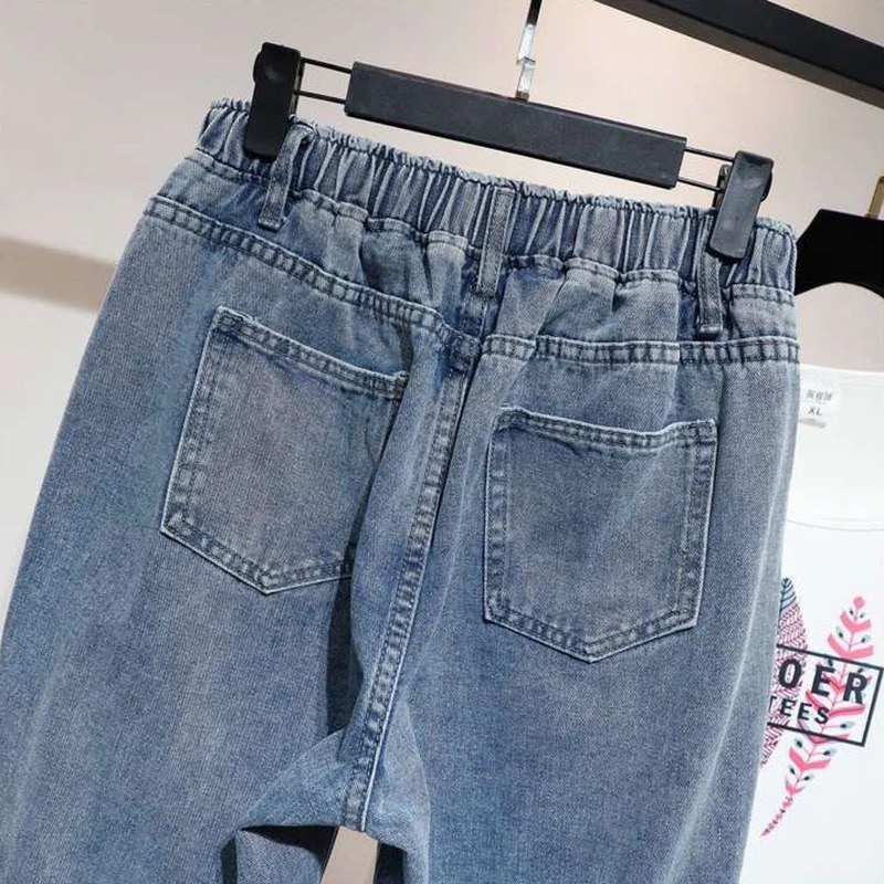 Women's Jeans Oversize 5xl High Waist Elastic Waist Ankle-length Harem Denim Pants Women Simple Basic Loose Streetwear Women Pants Vaqueros 23112