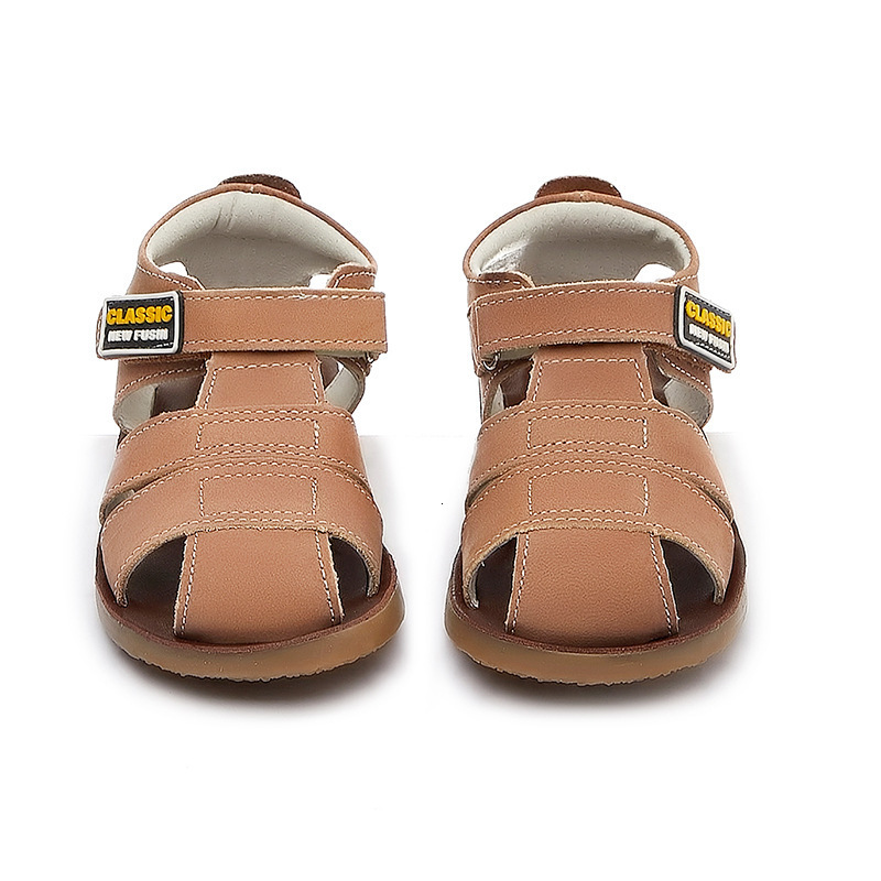 Sandals Children frosted genuine leather beach sandals boys barefoot non-slip sandals with cowhide lining baby soft Navy blue sandals 230421