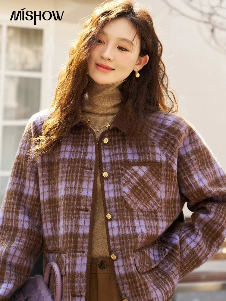 Womens Jackets MISHOW Retro Woolen Short Coat Autumn Winter Lapel Singlebreasted Jacket British Style Outerwear Female MXC53W0121 231120