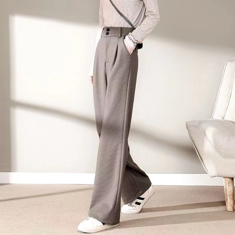 Women's Pants Capris Spring Casual Wool Wide-leg Pants Women Korean Office Lady Black Straight Pants Elegant Ladies Trousers Pantalon Femme 24170
