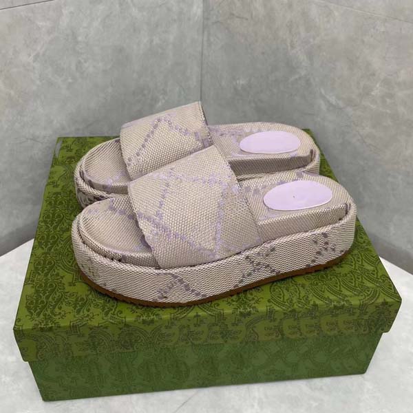 Designer Womens Sandals Platform Wedge Lafite canvas Embroidery Thick bottom Shoes Outdoor Beach Slippers Size 35-44 With box