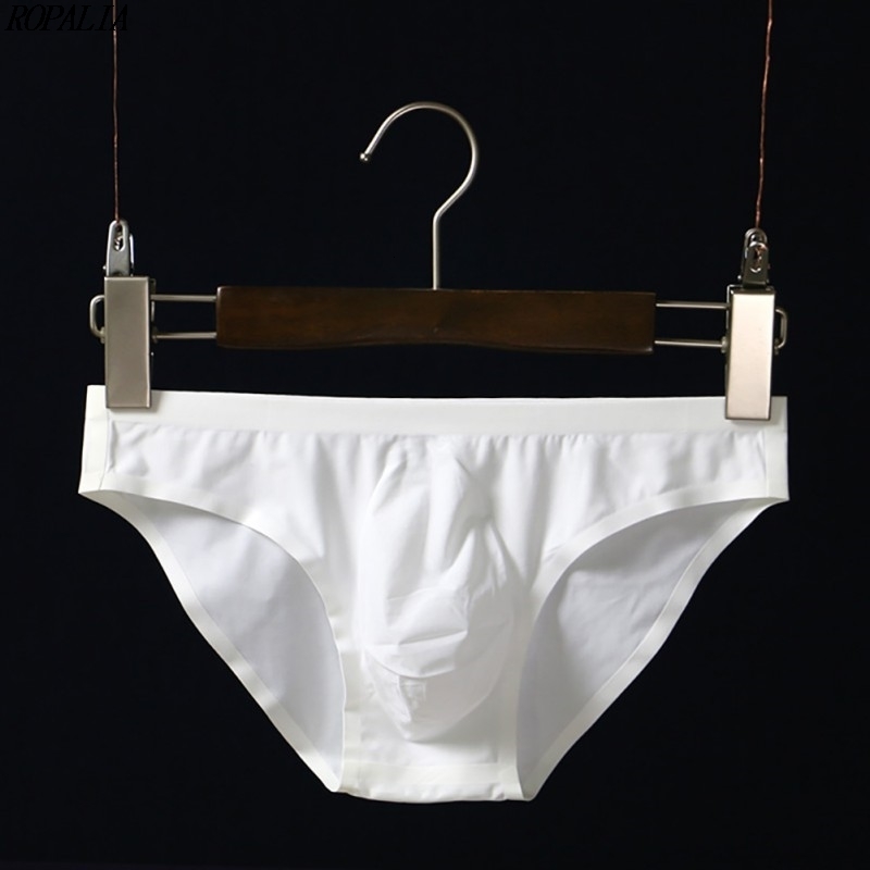 Underpants Mens Elastic Seamless Solid UltraThin Breathable Briefs Ice Silk Low Waist Soft Underwear 230420