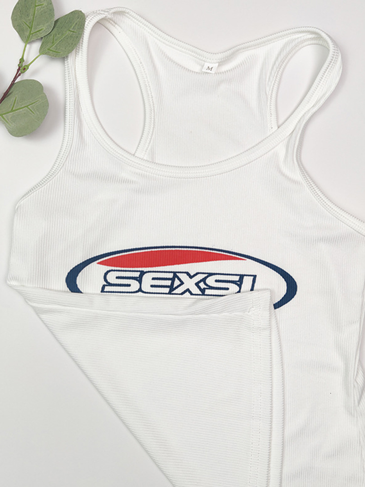 Womens TShirt Kalevest Y2K High Street Tank Tops White Coquett Thin Straps Gyaru Acubi Fashion Women Sexy Letter Printed for Female 230420