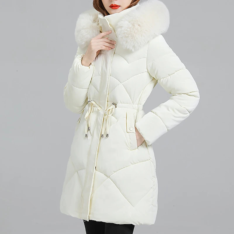 Women's Down Parkas Winter Mid Length Slim Women Casual Simple Solid Hooded Fur Collar Zippre Laceup Female Thicken Warm Coats 231120