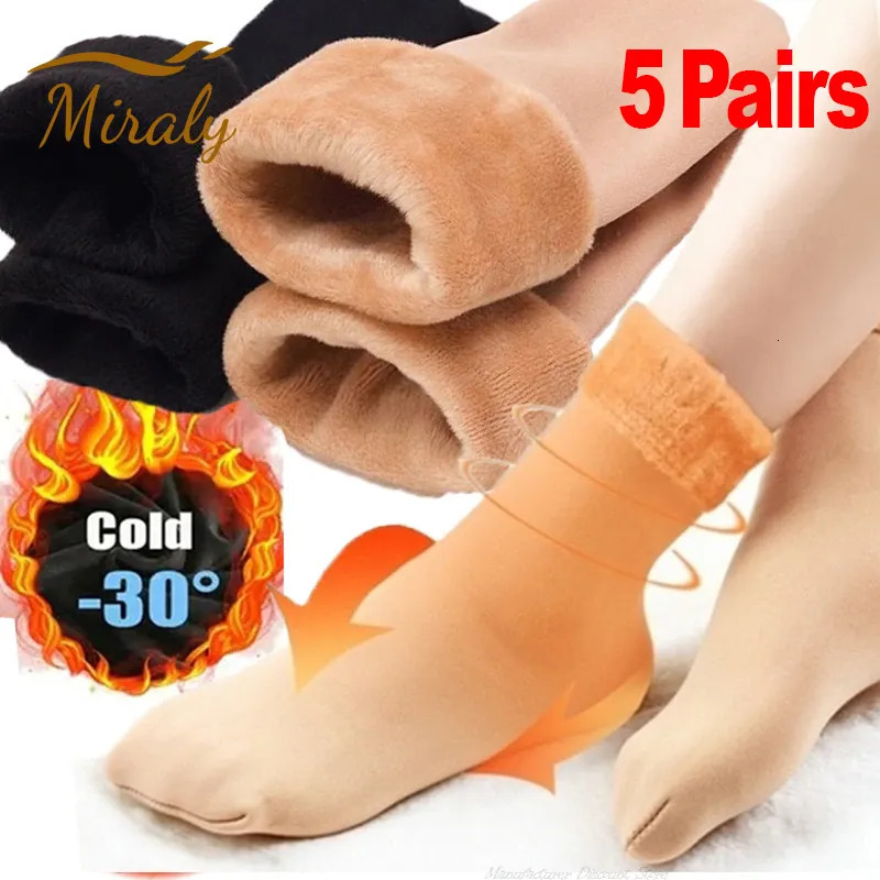 Socks Hosiery 5Pairs Winter Warm Thicken Fleece Short Women Thermal Cashmere Wool Snow Velvet Boots Home Floor Calcetines Mujer 231120