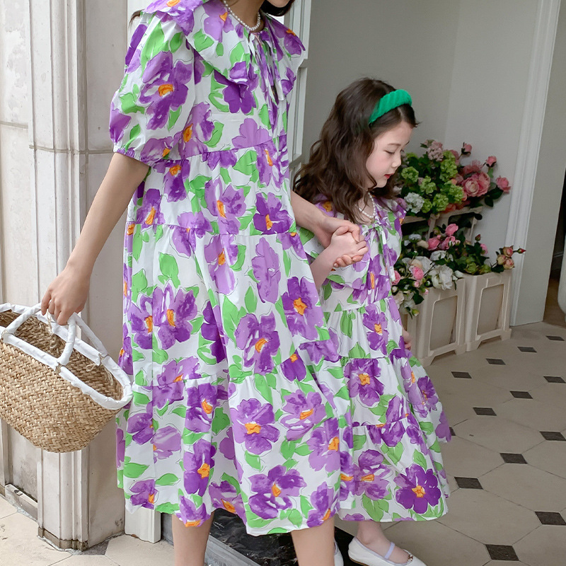 Family Matching Outfits Summer Mom and Daughter Dresses Floral Family Matching Clothes Mother and Baby Girl Equal Dress for Women Flower Clothing 2304