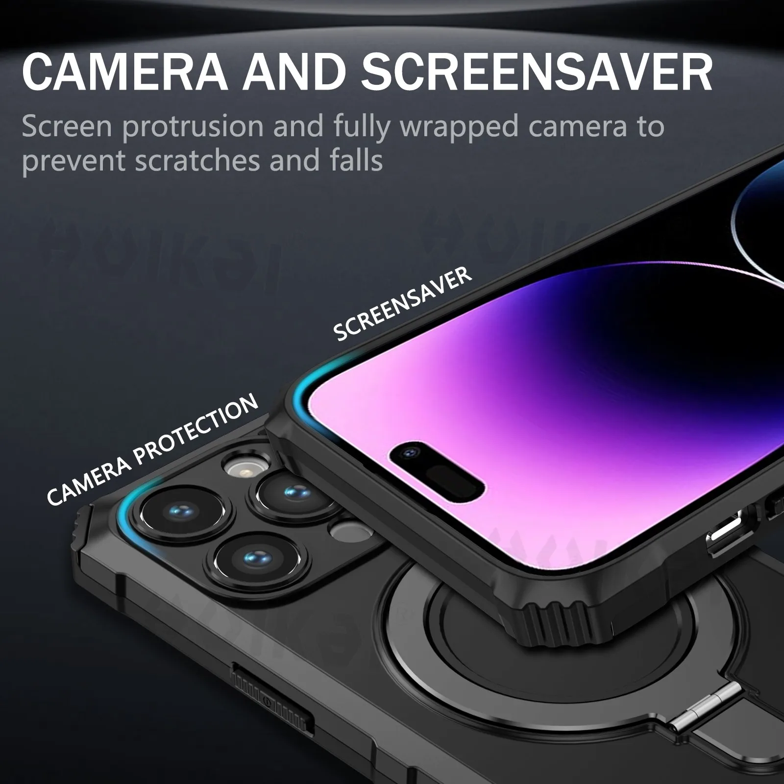 For Magsafe Magnetic Case For iPhone 16 15 Plus 14 13 12 11 Pro max Wireless Charging Shockproof Armor Phone Cover with Bracket Ring Holder Kickstand