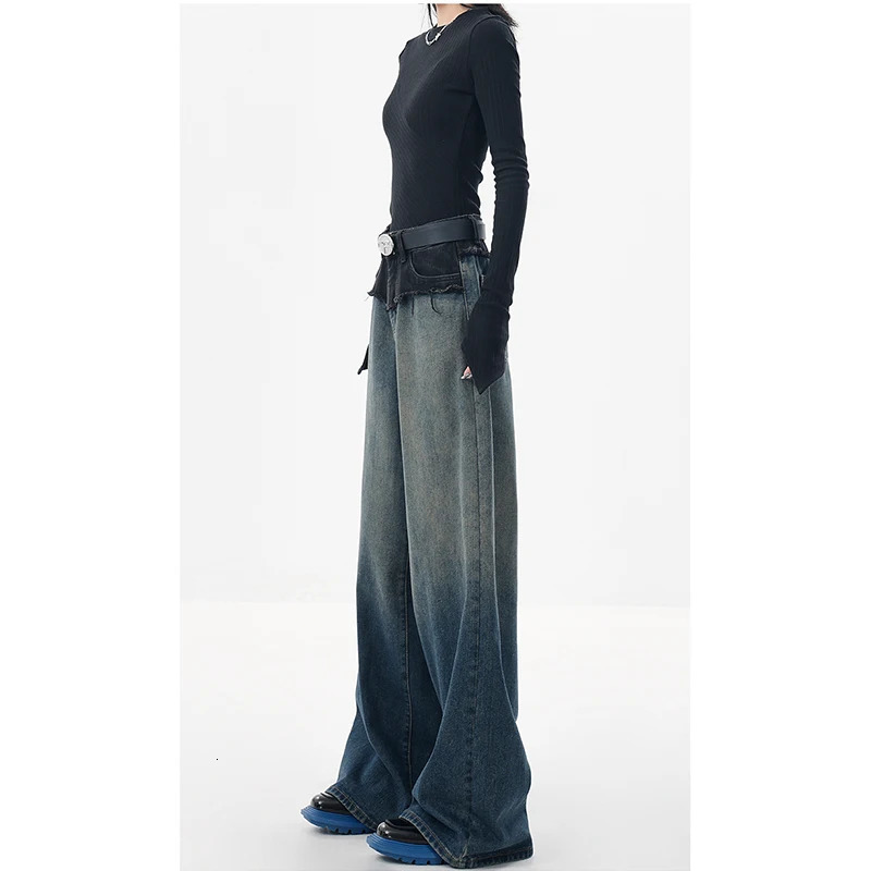 Women's Jeans Women Grey Jeans Cargo Pants Streetwear High Waist American Wide Leg Pants Fashion Y2K Style Female Winter Straight Trousers 231121