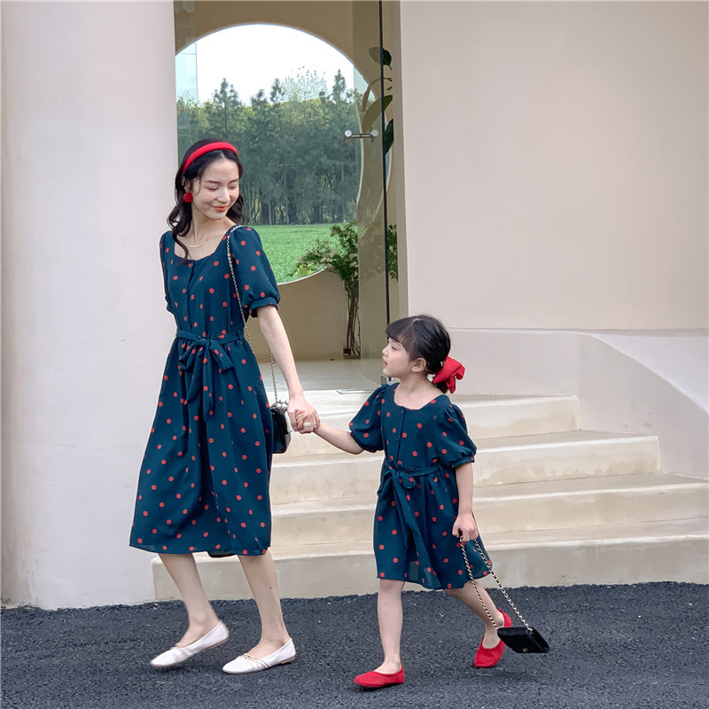 Family Matching Outfits Matching Family Outfits Mommy and Daughter Chffion Summer Dress Polka Dot Mom and Daughter Matching Clothes Fashion Outfit 230
