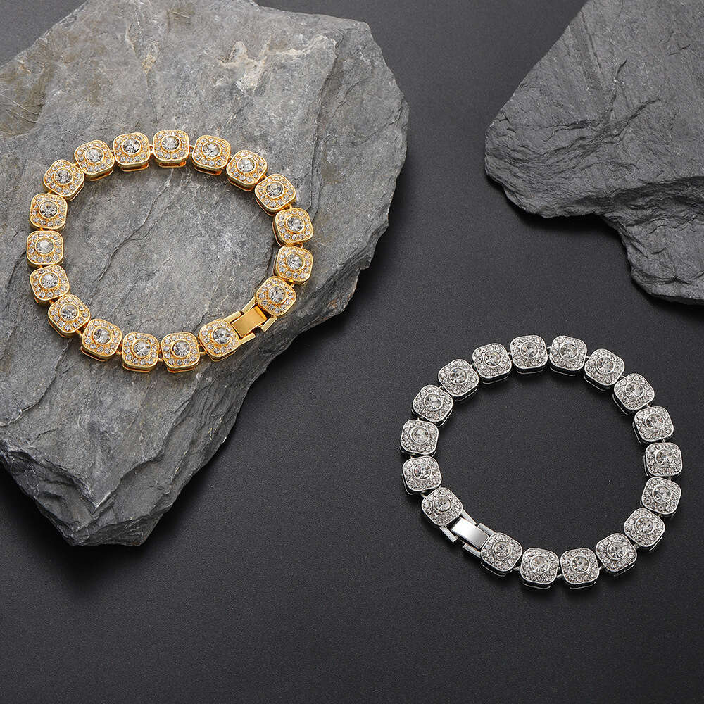 Hiphop Style Bracelet 10mm Alloy Adhesive Rhinestone Bracelet Hiphop Men's Personality Chain