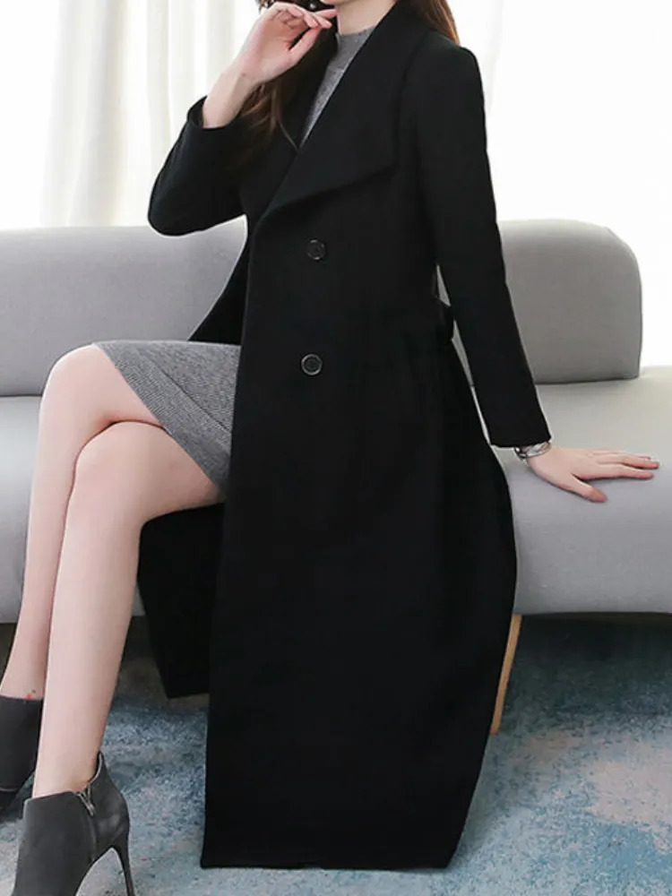 Women's Wool Blends Thickened Woolen Coat Women Long Slim Warm Windbreaker Winter 2023 Womens Clothing Trench 231120