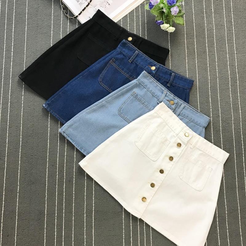 Skirts Summer Classic Womens Ladies Aline Y2K Jeans Short Denim Skirt Metal Button High Waist Harajuku Mini Micro 230420
