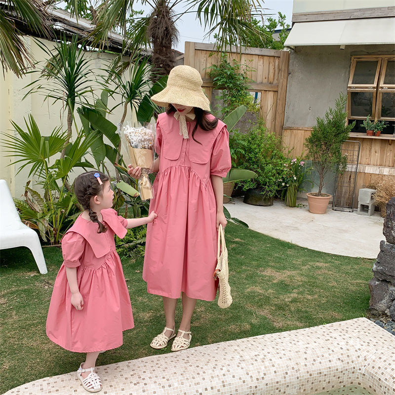 Family Matching Outfits Mommy and Daughter Matching Dress Summer Mother Kids Girl Yellow Pink Family Look Dresses Korean Matching Family Outfits 23042