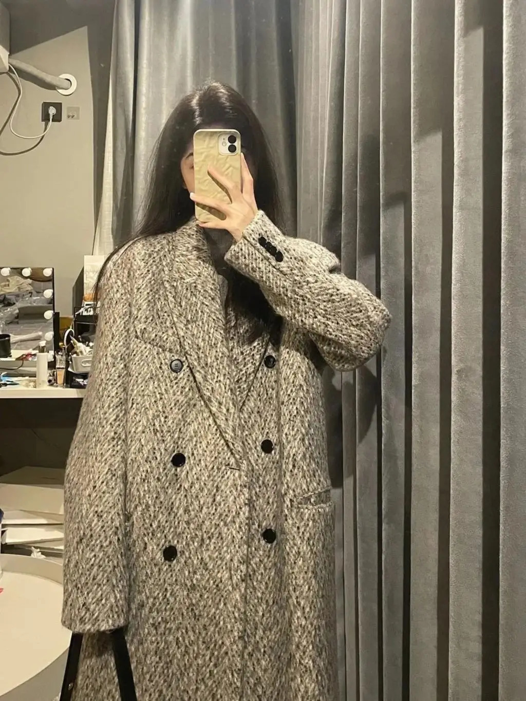 Women's Wool Blends Retro Temperament Herringbone Pattern Coat 2023 Winter Women Double Breasted Woolen Coats Office Lday Thick Fashion Long 2311