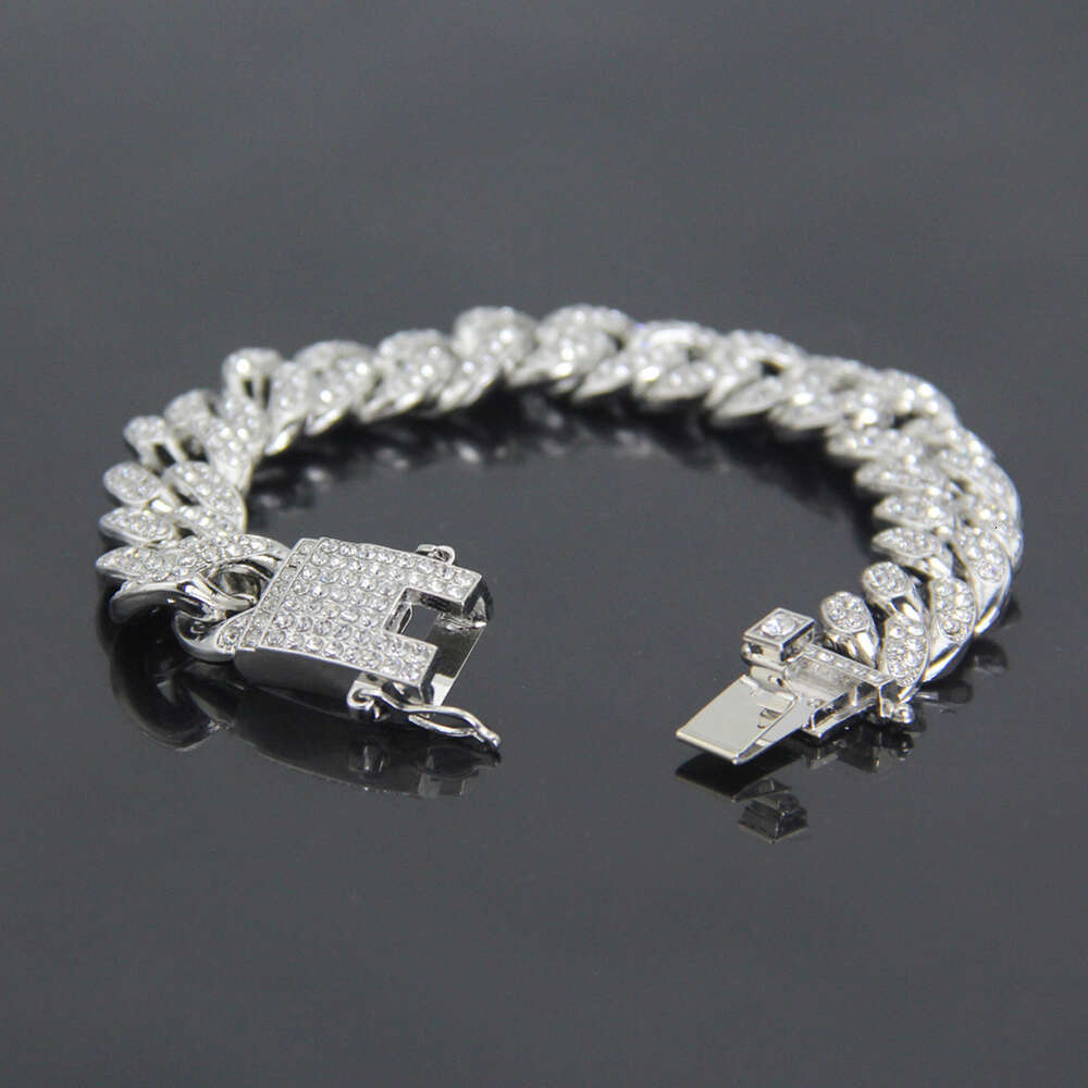 Hip hop bracelet Jewelry Diamond Cuban Bracelet hiphop men's fashion diamond inlaid Bracelet width 12mm