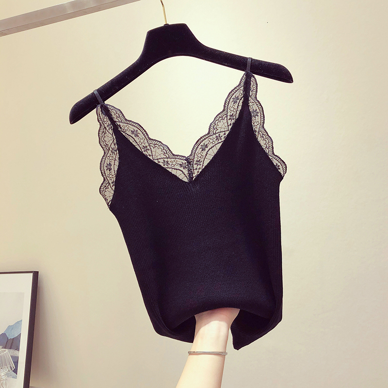 Camisoles Tanks chic Sexy basic lace camisole Summer knit Tank top Women Adjustable strap camisole female camis High Elasticity top casual 230421