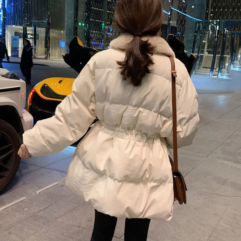 Women's Down Parkas Xpqbb Korean Fashion Women Winter Fur Collar Thick Warm Snow Wear Padded Parka Ladies Street Loose Long Cotton Coats 231120