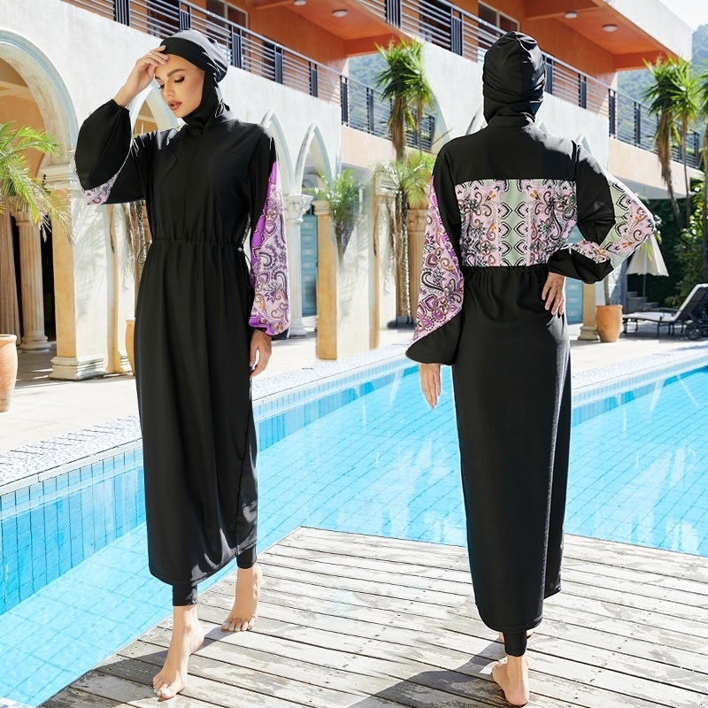 Swim Wear Femme Muslim Swimwear Women 2023 Long Sleeve Swimsuit Islamic Swimming Suit Modest Robes Plain With Hijab 230420
