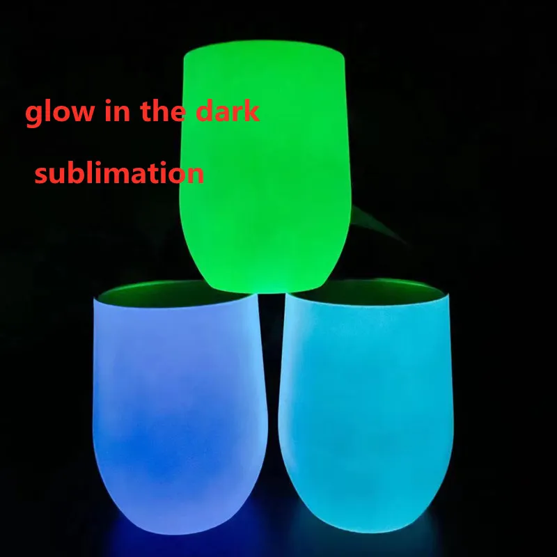 sublimation glow in the dark wine tumbler 12oz Dazzling wine glassess with Luminous paint Luminescent staliness steel egg cup BJ