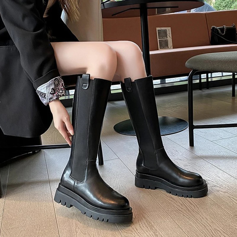 Boots Women's High Boots Fashion Woman Non-slip Waterproof Winter Zipper PU Leather Knee High Boots Women Chunky Platform Long Boots 231120