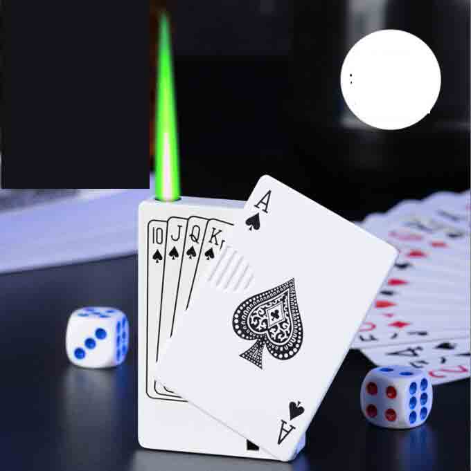 Latest Jet Torch Flame Poker Metal Windproof Playing Card Novel Gas Butane Lighter Funny Toy Smoking Tool Accessories W260202