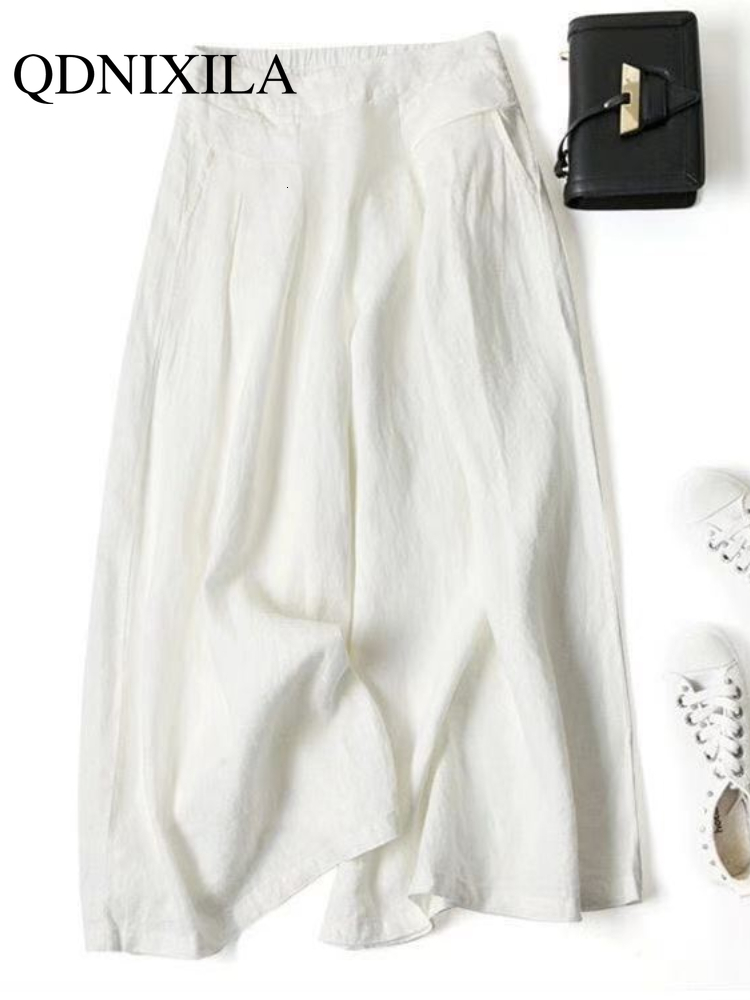 Women's Pants Capris Cotton and Linen Wide-leg Pants Skirt Pants Women Loose Half Elastic Waist Slim Pants Women Streetwear Women Pants 230421