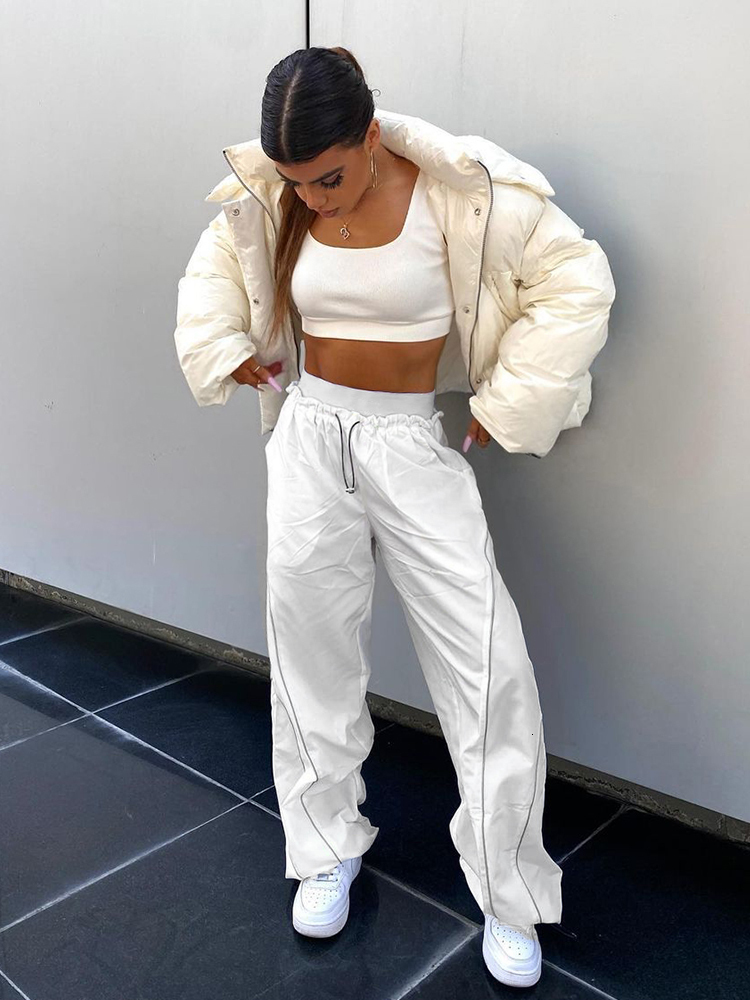 Women's Pants Capris Weekeep Women Pants White Drawstring Cargo Pants Oversized Sweatpants Grunge Streetwear Casual Trousers Harajuku Techwear Ca