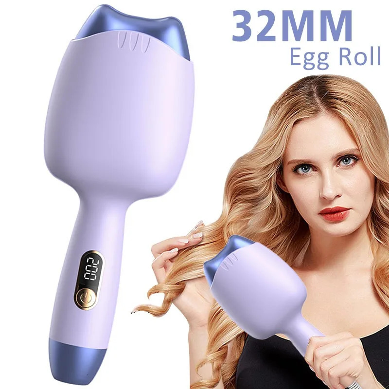 Curling Irons 32MM Egg Roll Hair Waving Iron Purple Curling Wand Professional 2 Barrel Curling Iron Hair Curler Crimper Waver Styling Tools 231120
