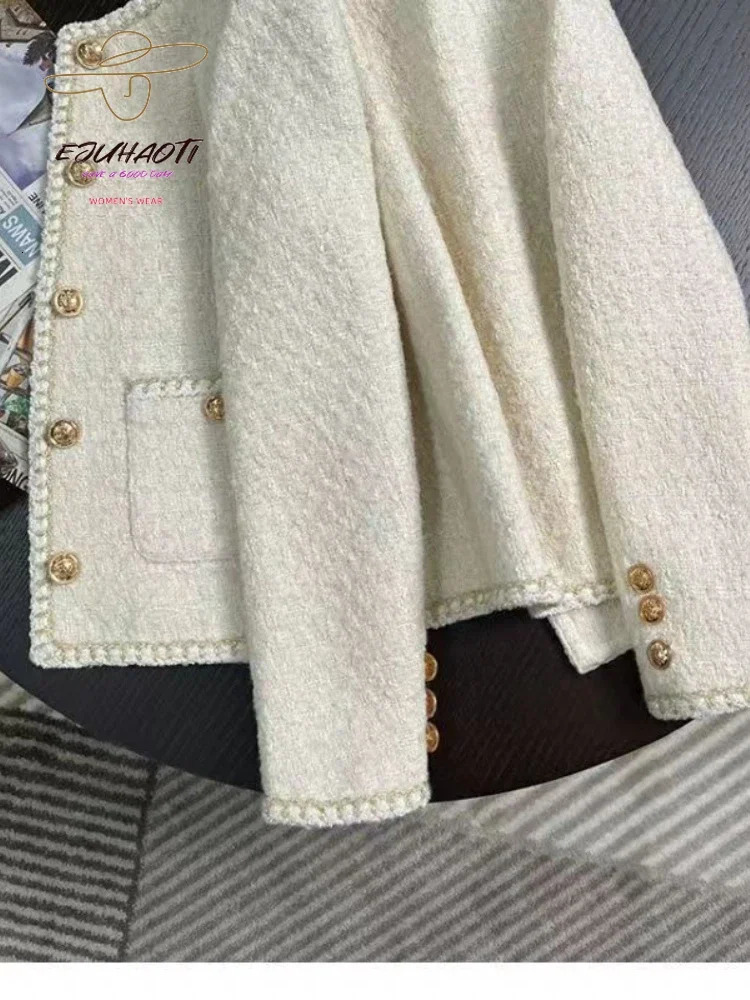 Womens Jackets Jacket Small Fragrance Coat Autumn Winter Korean Fashion Off White French Short Style Tweed Tops 231120