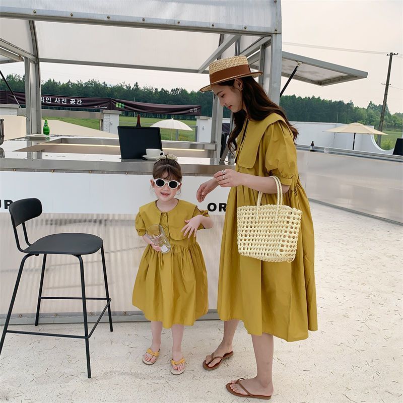 Family Matching Outfits Mommy and Daughter Matching Dress Summer Mother Kids Girl Yellow Pink Family Look Dresses Korean Matching Family Outfits 23042
