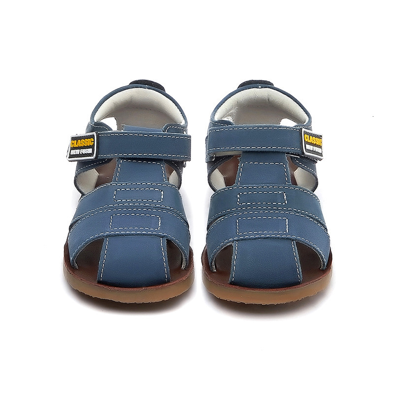 Sandals Children frosted genuine leather beach sandals boys barefoot non-slip sandals with cowhide lining baby soft Navy blue sandals 230421